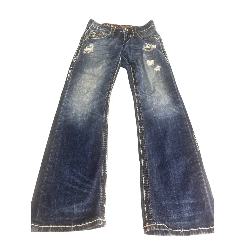 Rock Revival Rhays Bootcut Jeans Mens 29 Dark Wash Distressed Y2K Grunge